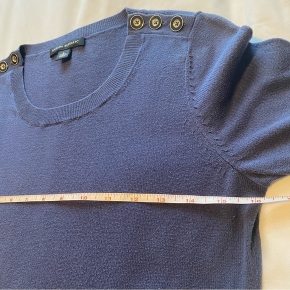 Banana Republic Comet blue 3/4 sleeve top cotton blend gold buttons accent Small - Picture 8 of 11